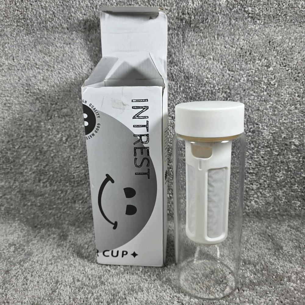 Intrest Water Bottle Clear White Tea‎ Infuser Glass Portable Cup Unisex 12oz
